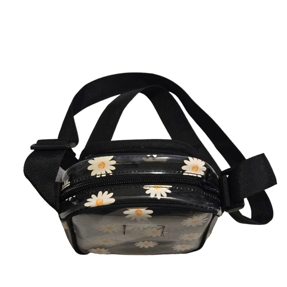 Zara Clear Smokey Boho Daisy Print Dark Romance See Thru Crossbody Bag Purse‎